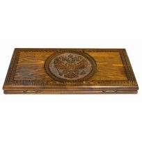 Нарды резные "Герб РФ" 60х60 прямые плетеный узор по периметру, Ереван