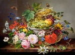Пазл 2000 деталей Натюрморт с цветами и корзиной с фруктами